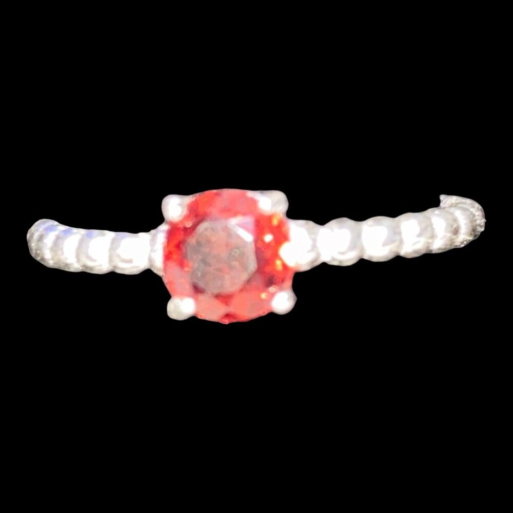 Ring Garnet Size 5.5 Round Faceted Women Sterling Silver 925 2 Grams